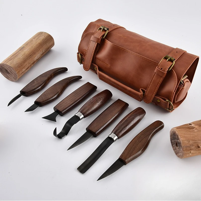 Beginner Leatherwork Kit - ชุดเครื่องมือแกะสลักไม้แบบดีลักซ์ ชุดมีดแกะสลักทำมือ พร้อมกล่องหนัง PU ขนาดใหญ่ สำหรับมือใหม่และมืออาชีพ