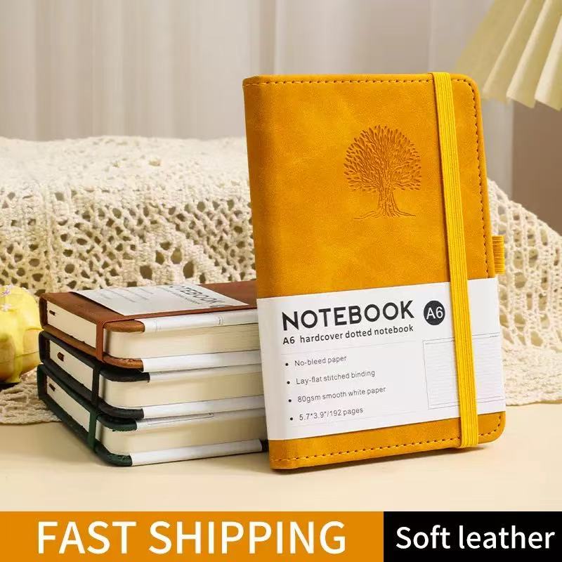 Leather Work Notebook - สมุดบันทึกปกแข็งแบบพกพา A6 ปกหนังเทียม 192 หน้า -