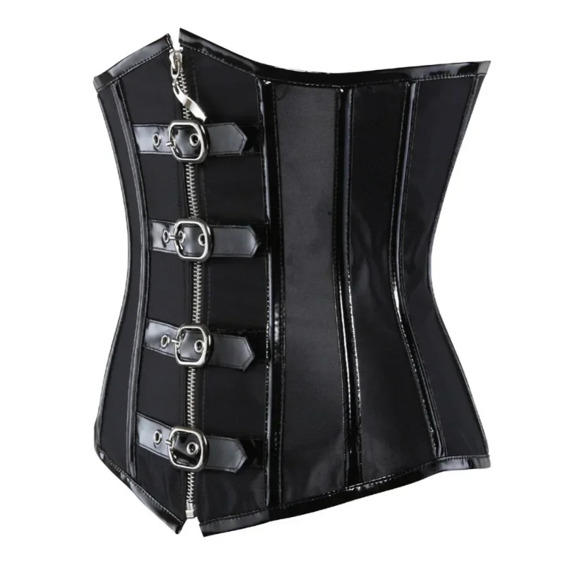 Leather Workout Belt - ชุดกระชับสัดส่วนแบบคอร์เซ็ทสไตล์โกธิค ซิปด้านหน้า รัดเอว สไตล์สตีมพังก์ เสื้อครอปออกกำลังกาย ช่วยกระชับรูปร่าง